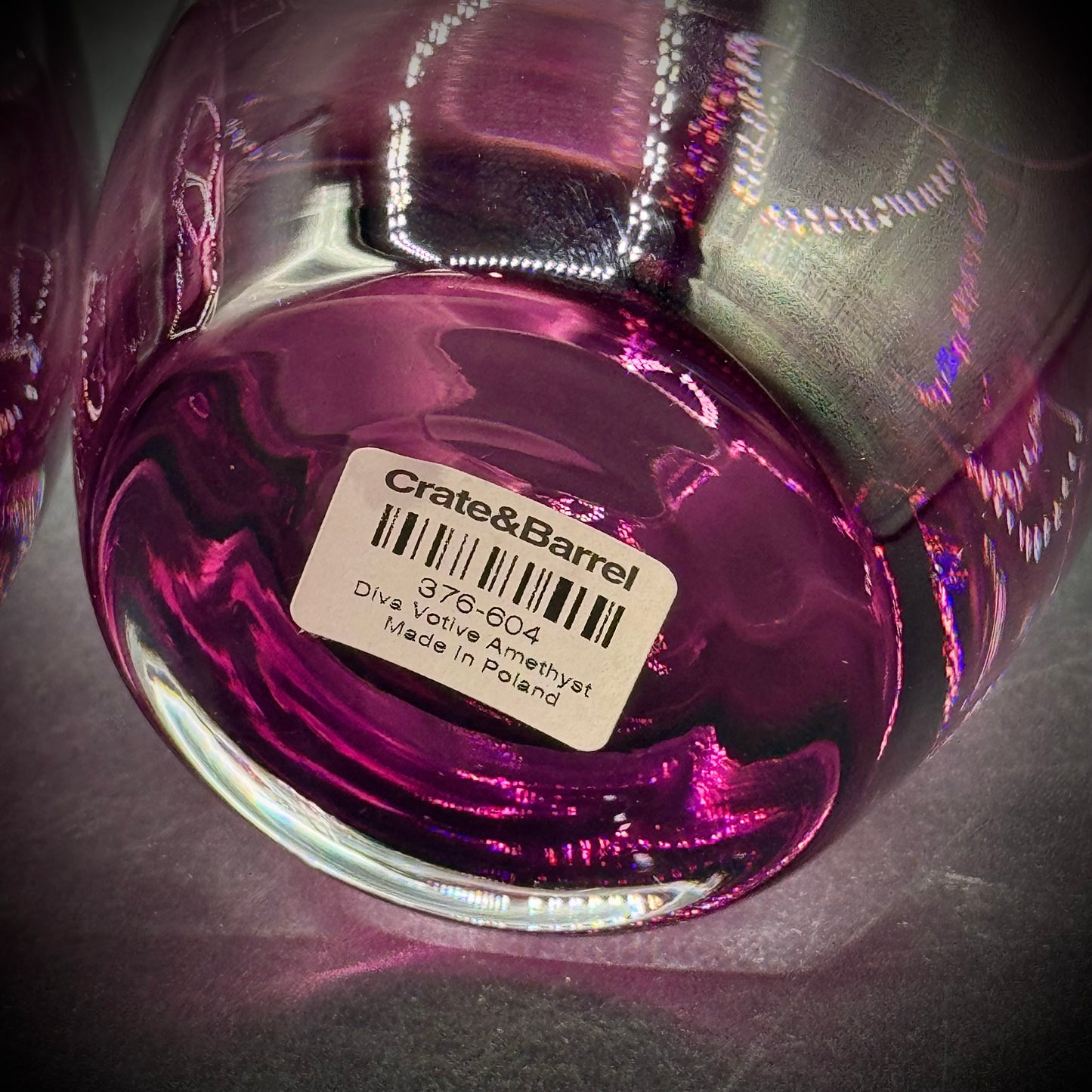 Set of 3 Polish Diva Glass Amethyst Votives by Crate & Barrel