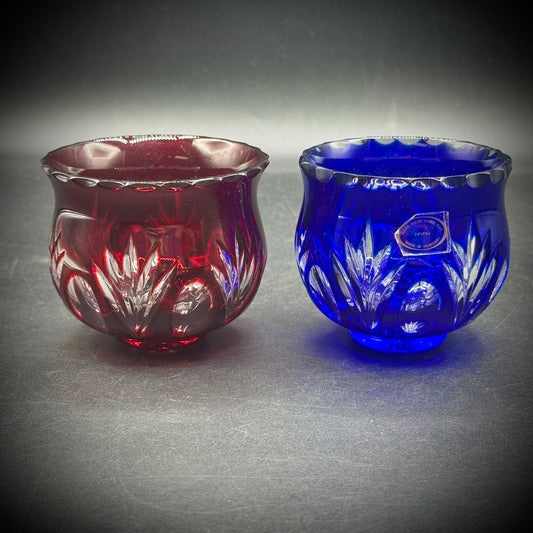 Pair of Vintage Cut to Clear Hungarian Art Glass Votives