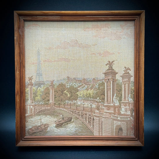 Vintage Paris Bridge Scene Framed Tapestry