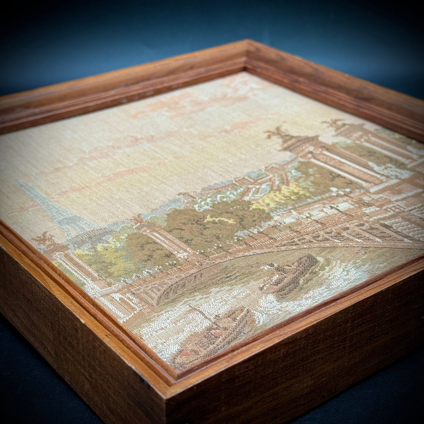 Vintage Paris Bridge Scene Framed Tapestry