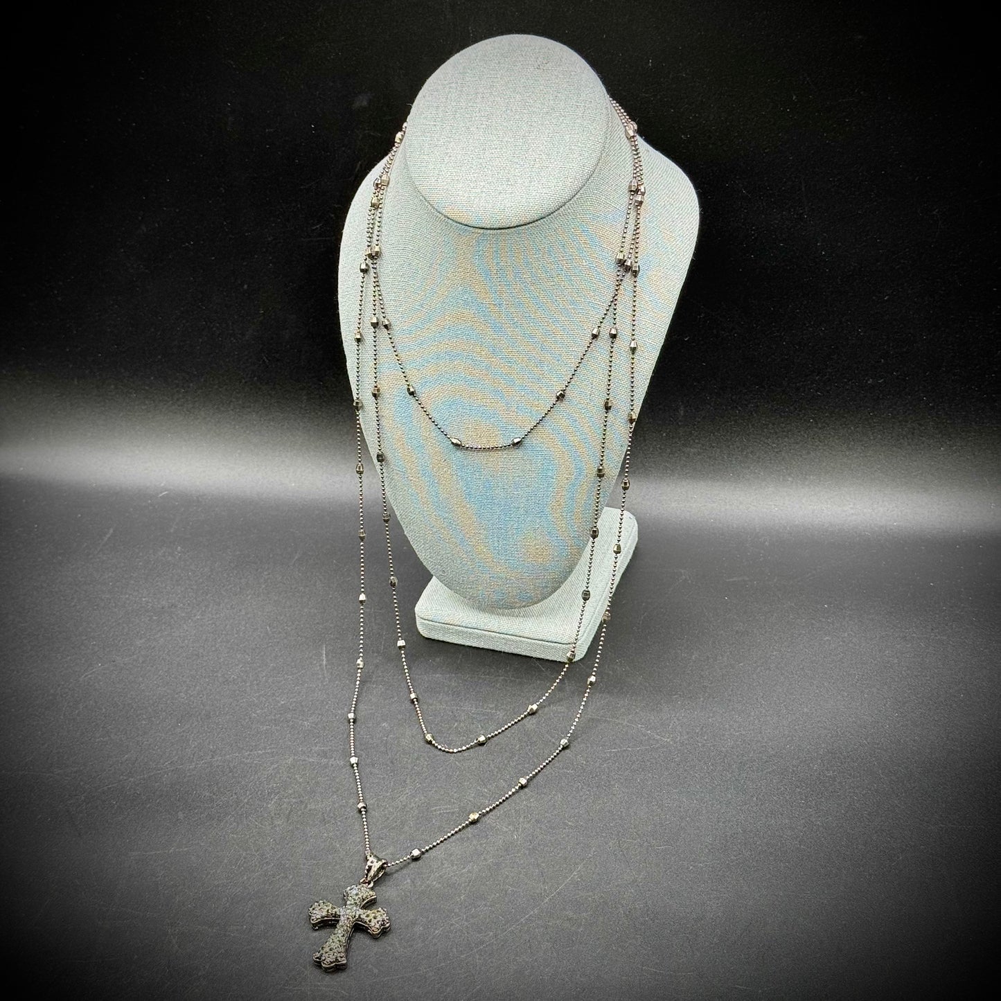Kenneth Lane Marcasite Cross with Long Multi-Strand Necklace