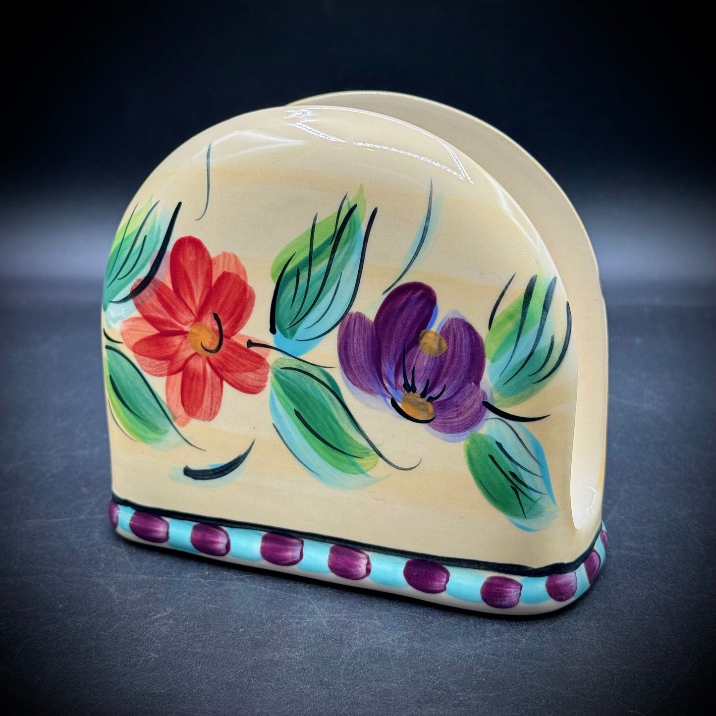 Vintage Hand Painted Gail Pittman Beau Rivage Napkin Holder