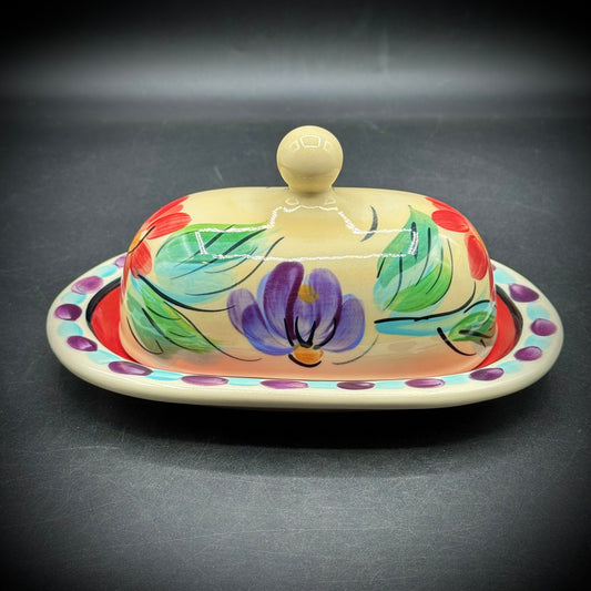 Vintage Hand Painted Gail Pittman Beau Rivage Lidded Butter Dish