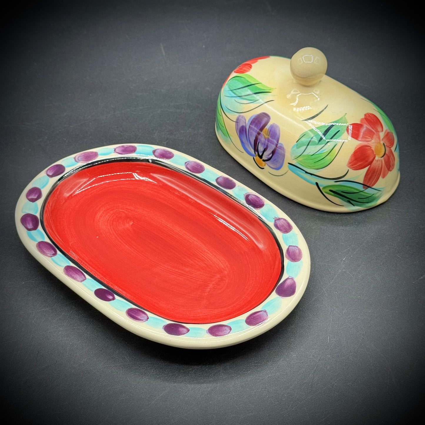 Vintage Hand Painted Gail Pittman Beau Rivage Lidded Butter Dish