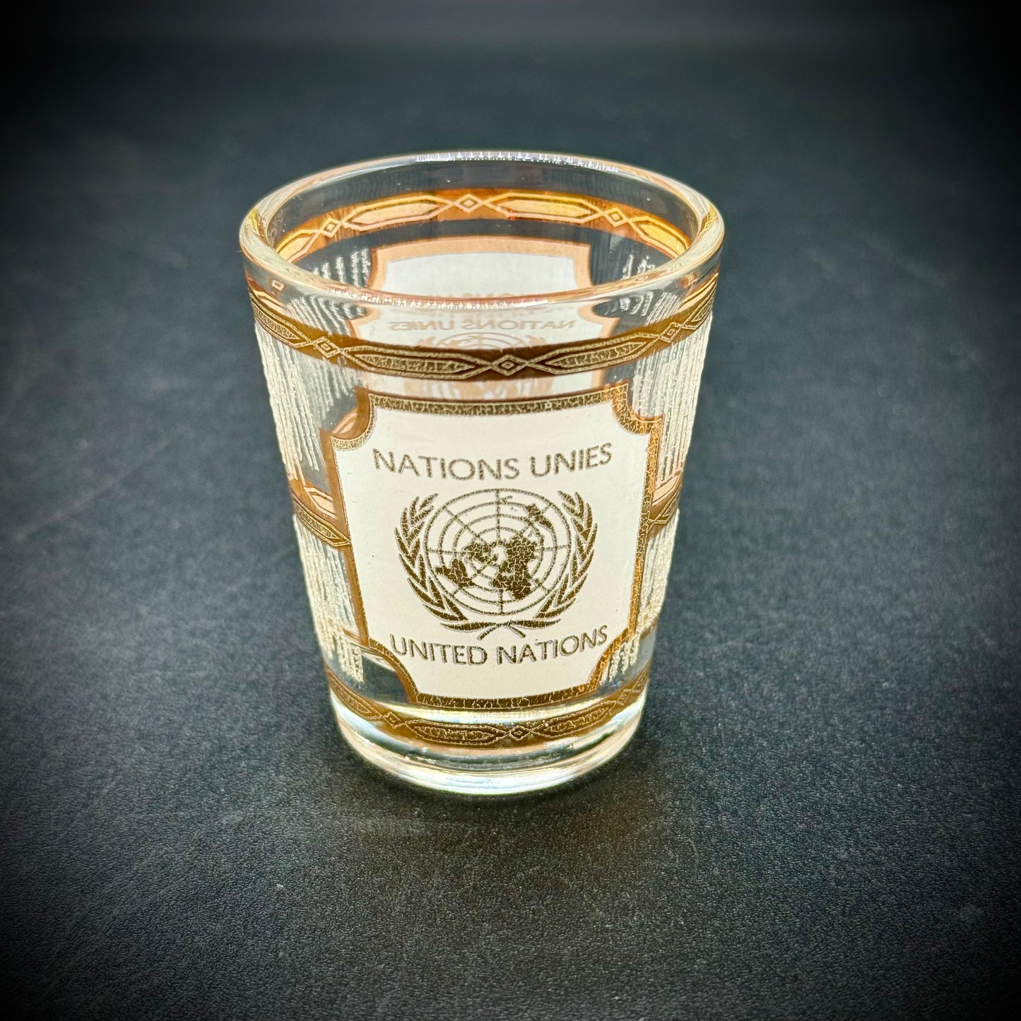 Vintage Culver United Nations Gold Accented Shot Glass