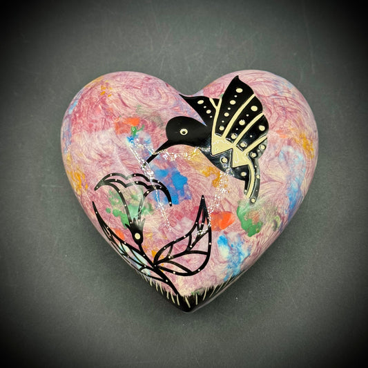 Vintage Hummingbird Heart Box Signed Mana - Arizona 1998