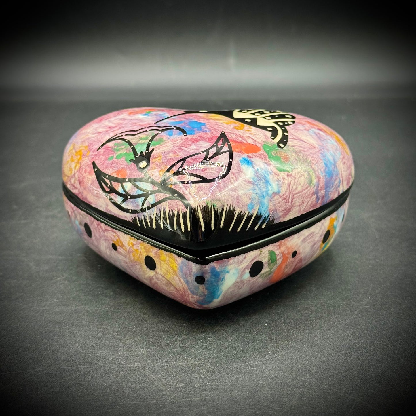 Vintage Hummingbird Heart Box Signed Mana - Arizona 1998