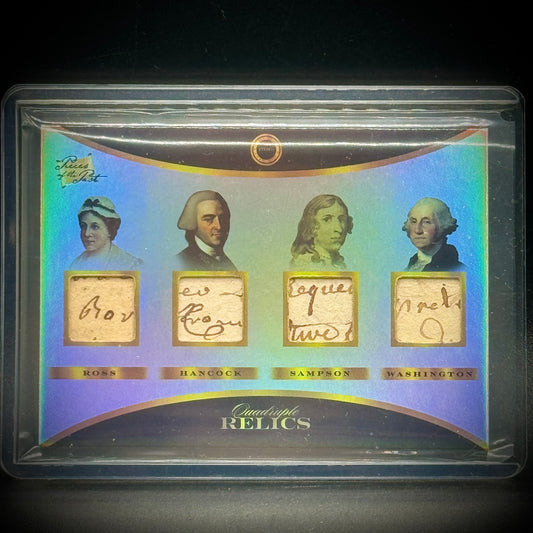 Pieces of The Past Quad Relic Card with George Washington, John Hancock, Deborah Sampson & Betsy Ross