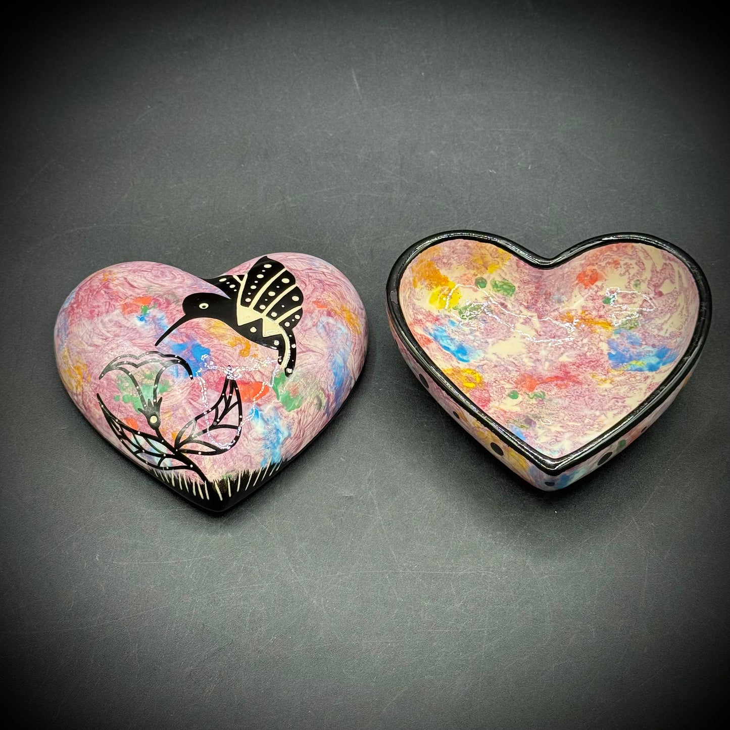 Vintage Hummingbird Heart Box Signed Mana - Arizona 1998