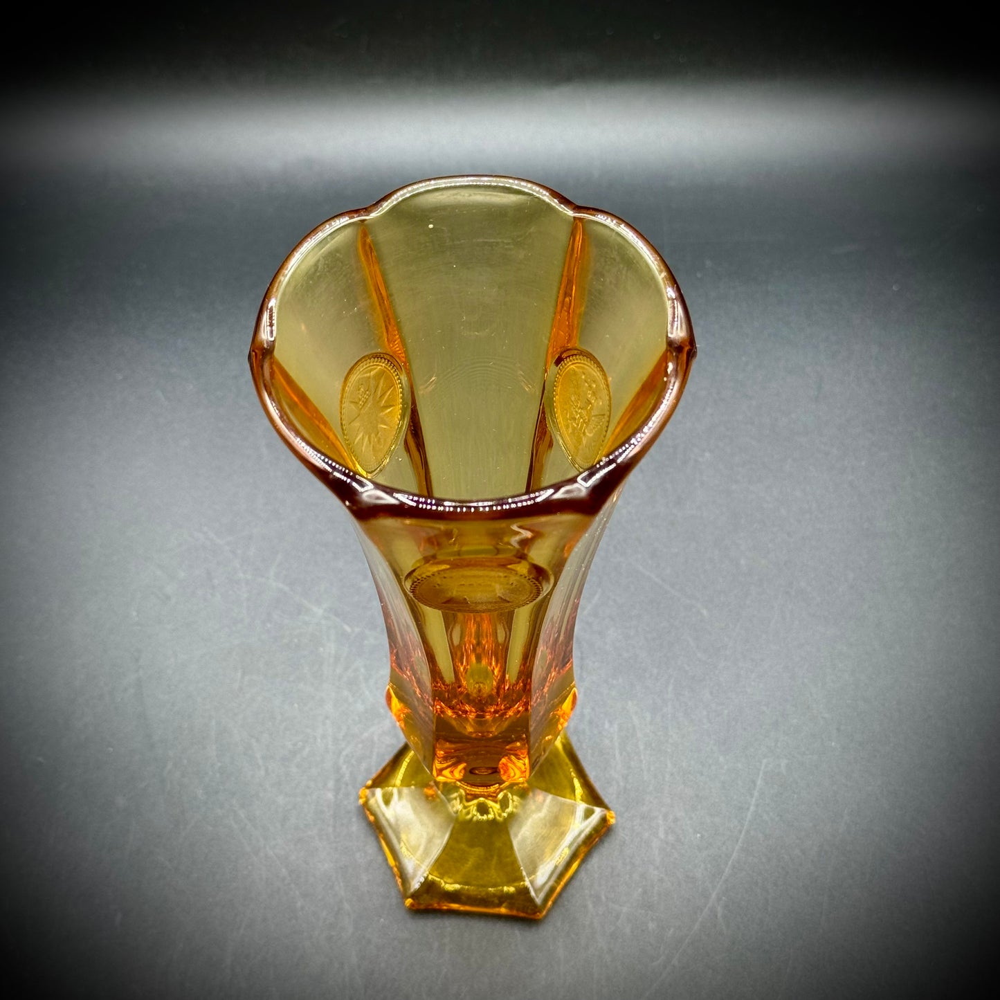 Vintage Fostoria Amber Glass Coin Vase