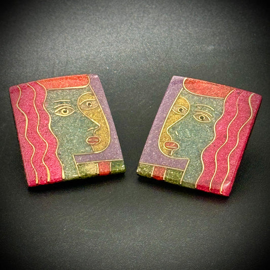 Vintage High Art Picasso-esque Face Earrings