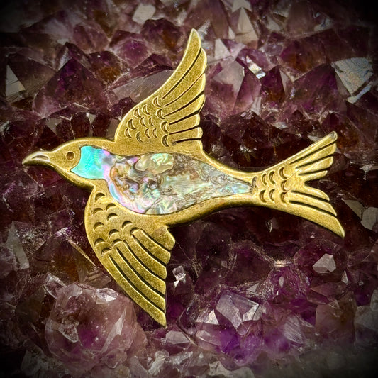 Stunning Taxco Plumb Gold & Abalone Swallow Bird Pin