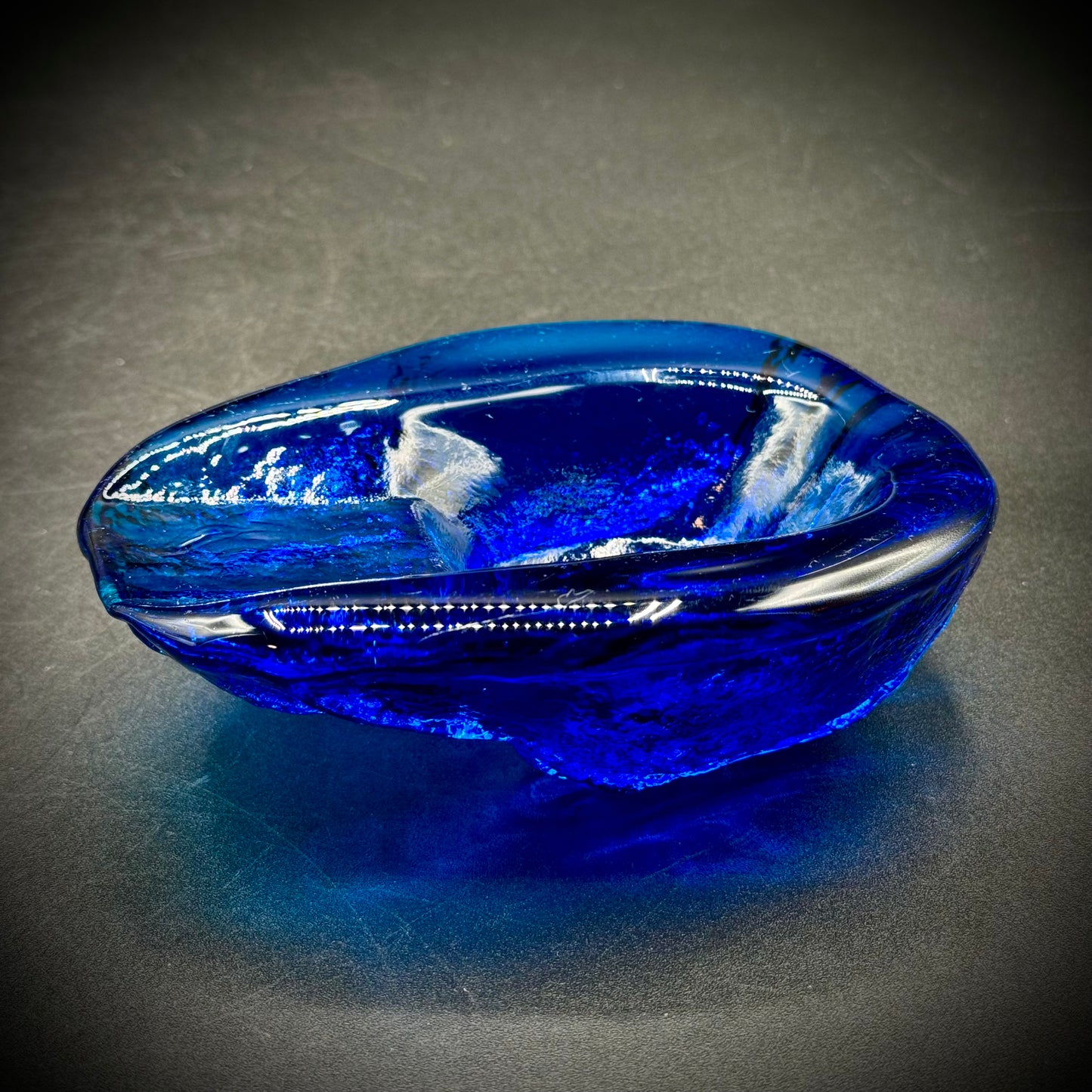 Vintage Blenko Blue Glass Abstract Bowl