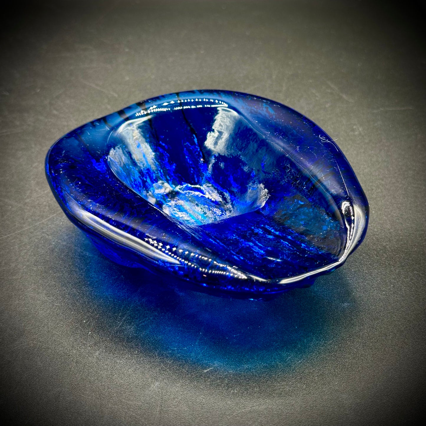 Vintage Blenko Blue Glass Abstract Bowl