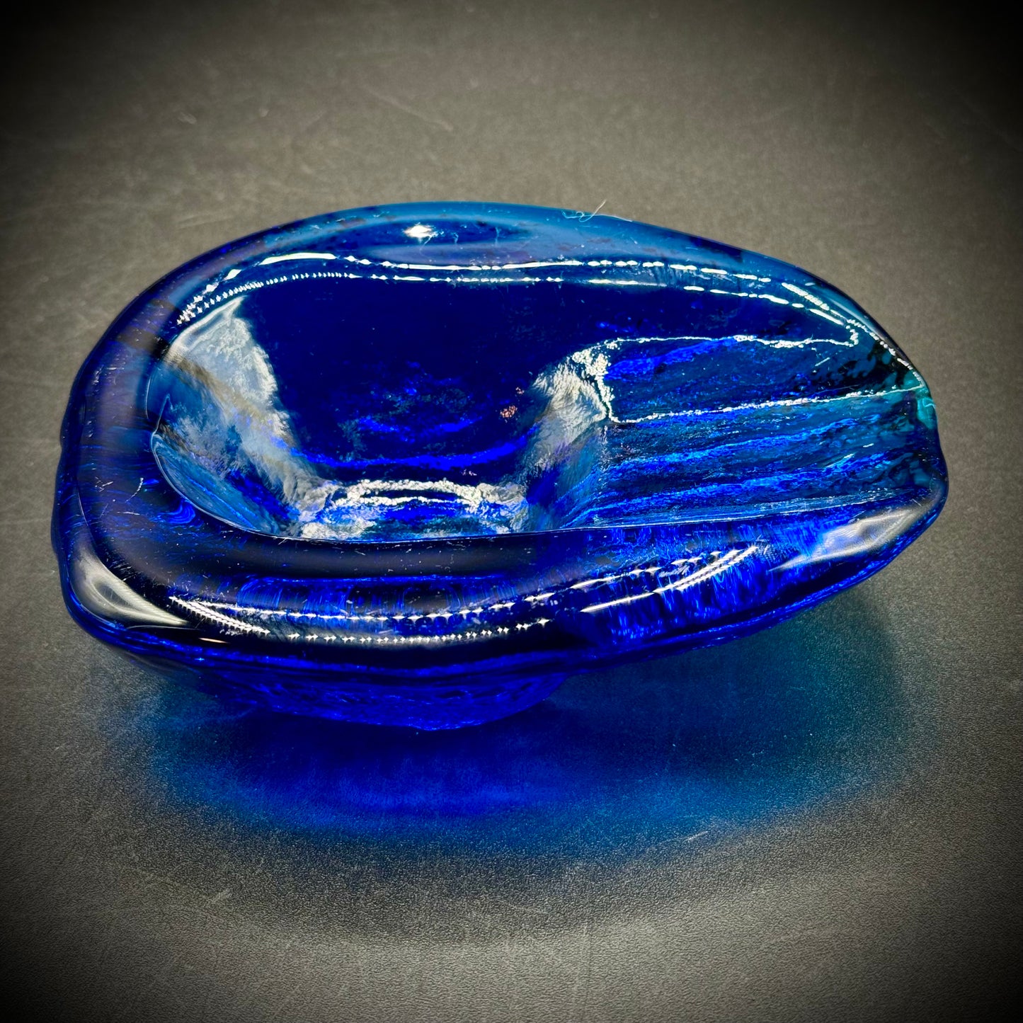 Vintage Blenko Blue Glass Abstract Bowl