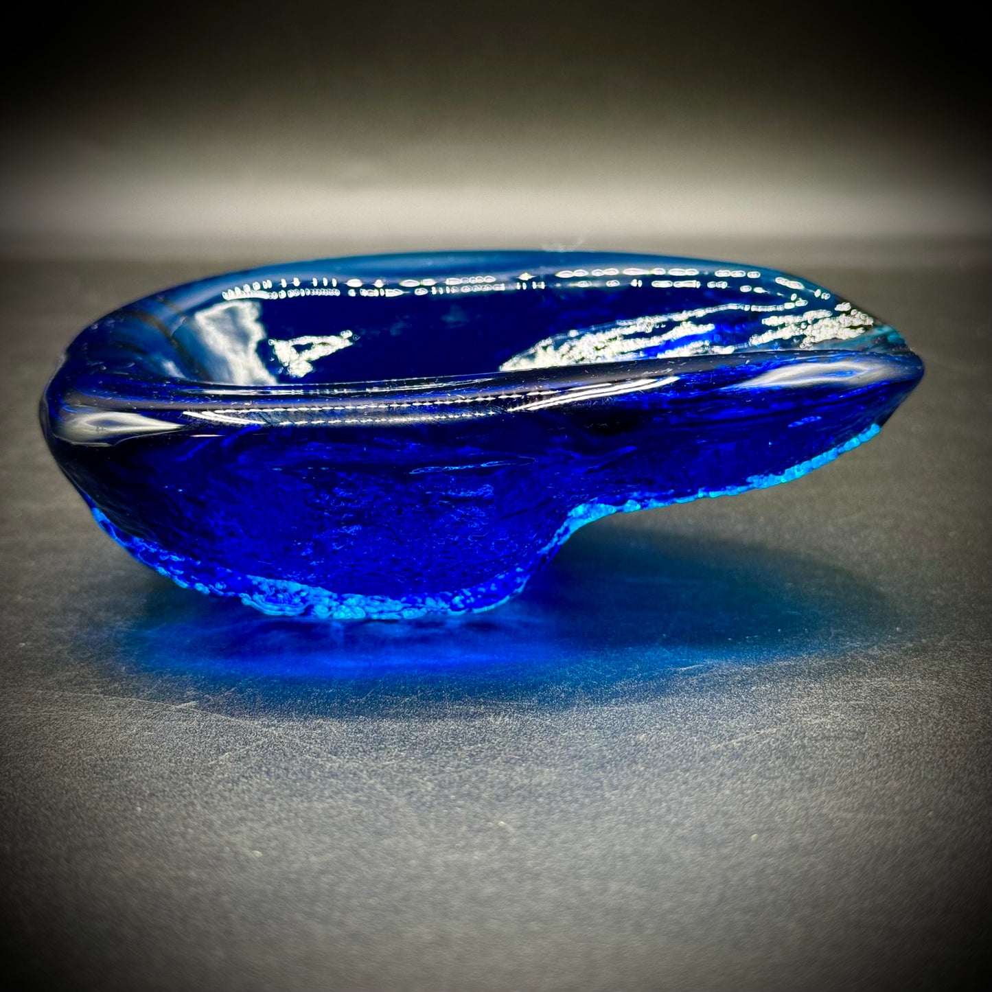 Vintage Blenko Blue Glass Abstract Bowl