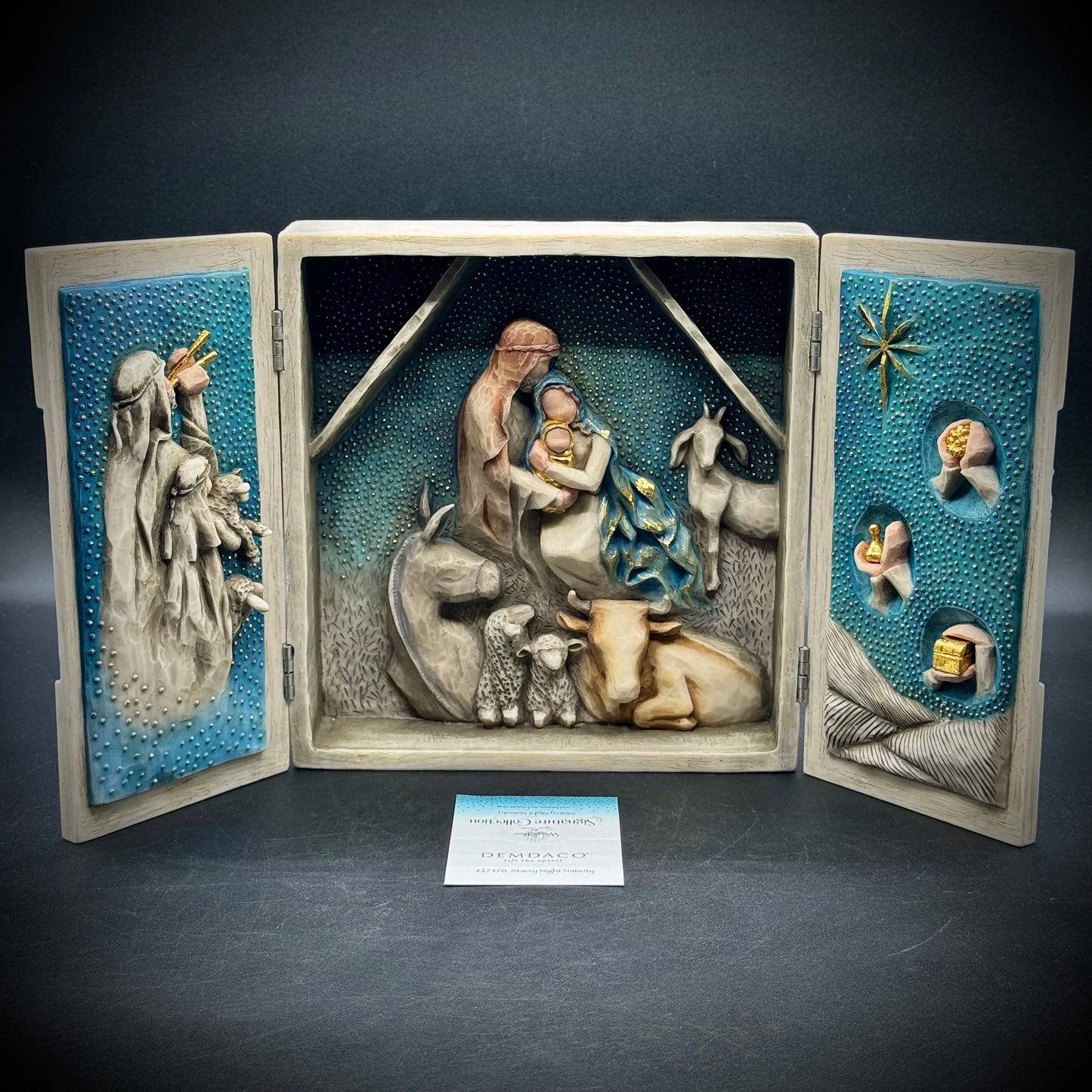 Stunning New in Box Willow Tree "Starry Night Nativity" Triptych