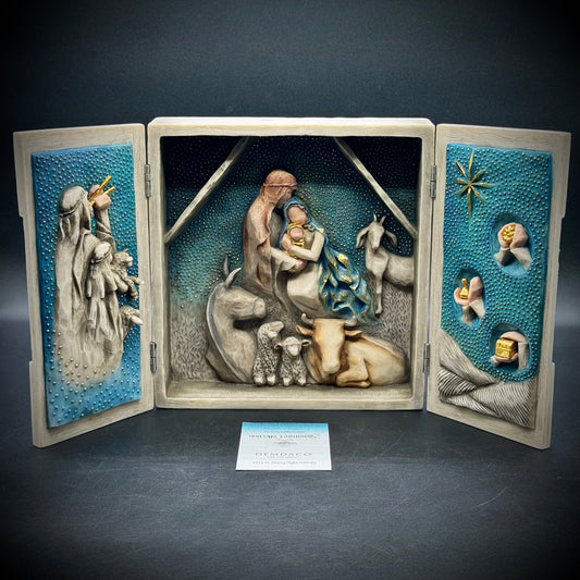 Stunning New in Box Willow Tree "Starry Night Nativity" Triptych