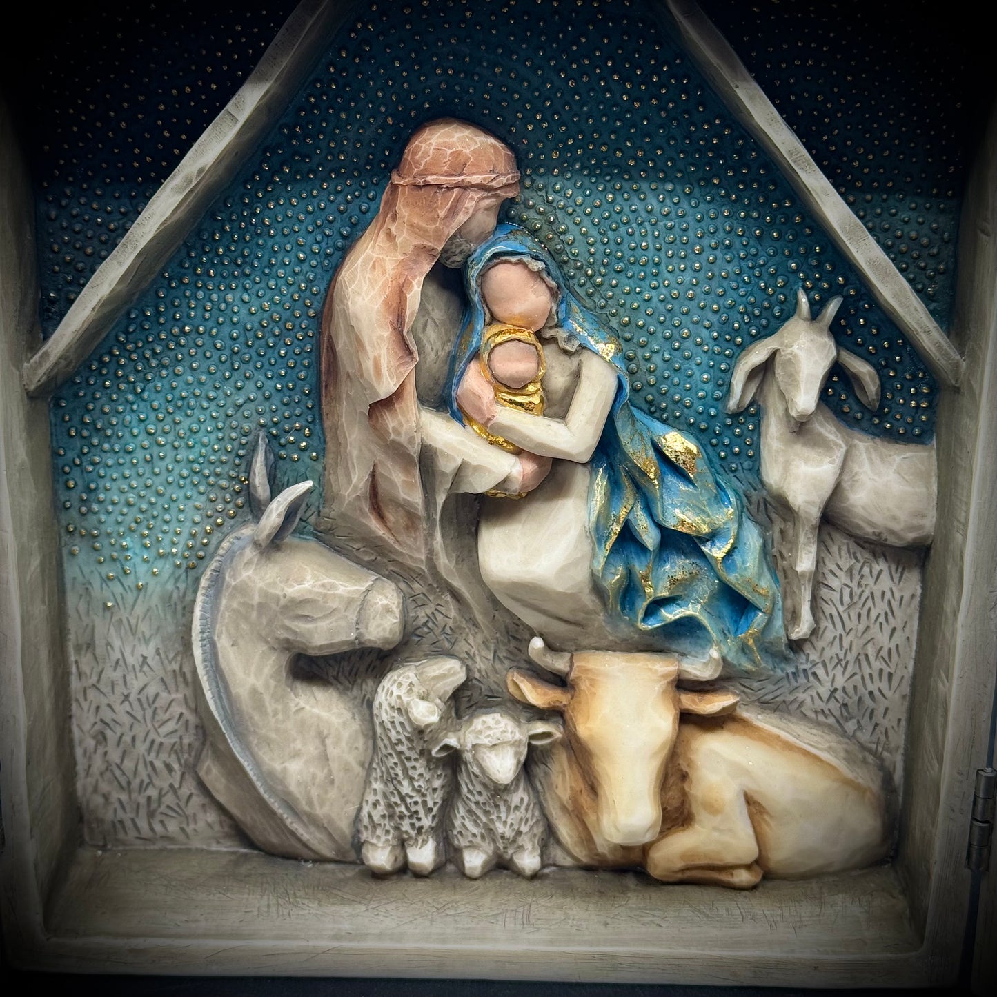 Stunning New in Box Willow Tree "Starry Night Nativity" Triptych