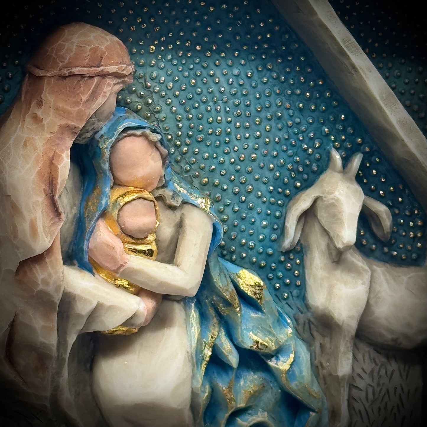 Stunning New in Box Willow Tree "Starry Night Nativity" Triptych