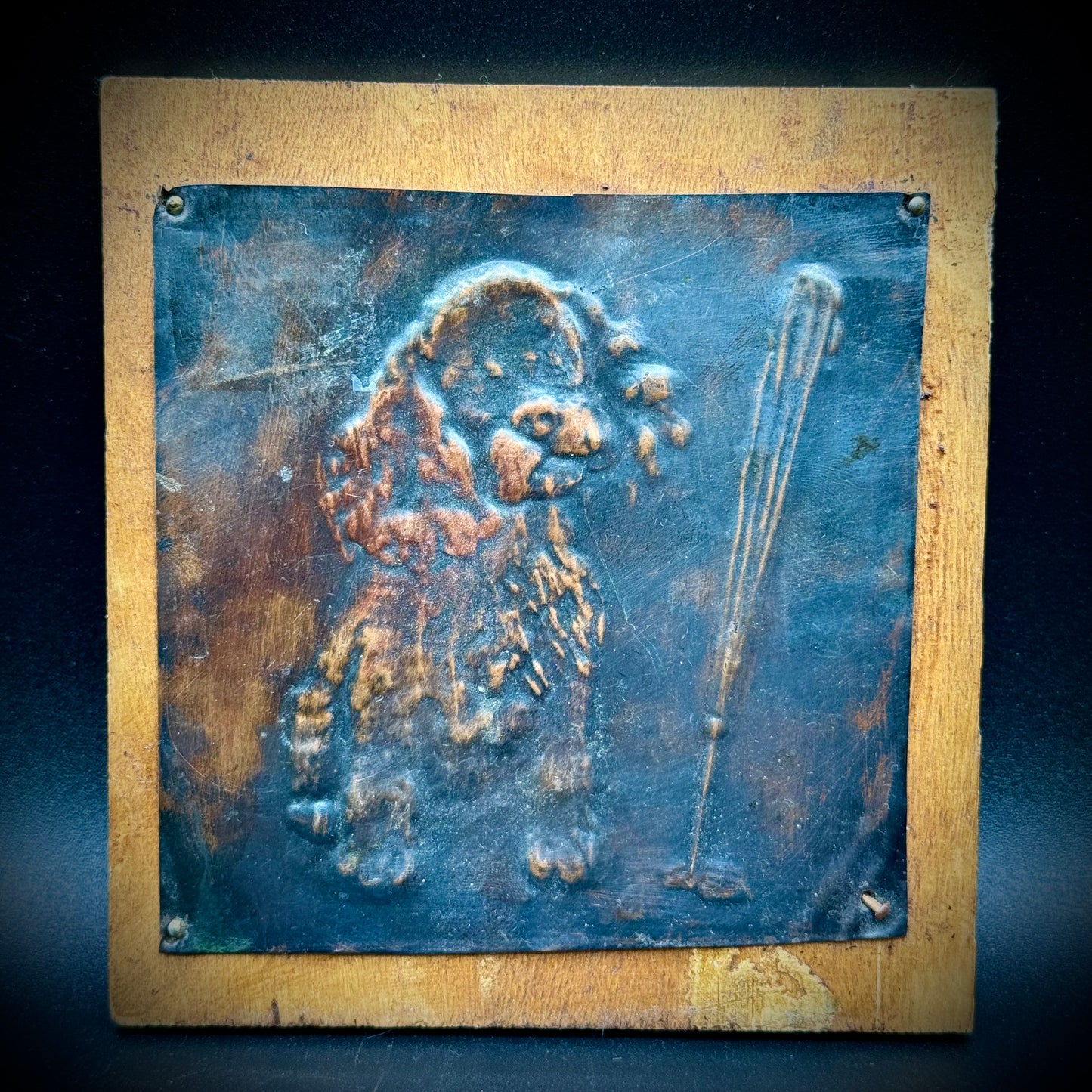 Vintage Copper Art on Wood Famous Dog Design