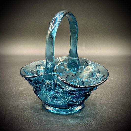 Indiana Tiara Blue Glass Small Basket with Dogwood Flower Motif