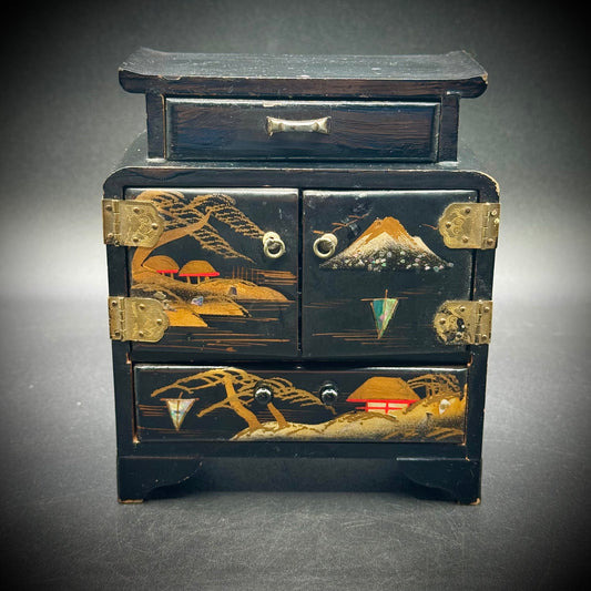True Vintage Inlaid & Lacquered Japanese Jewelry Chest