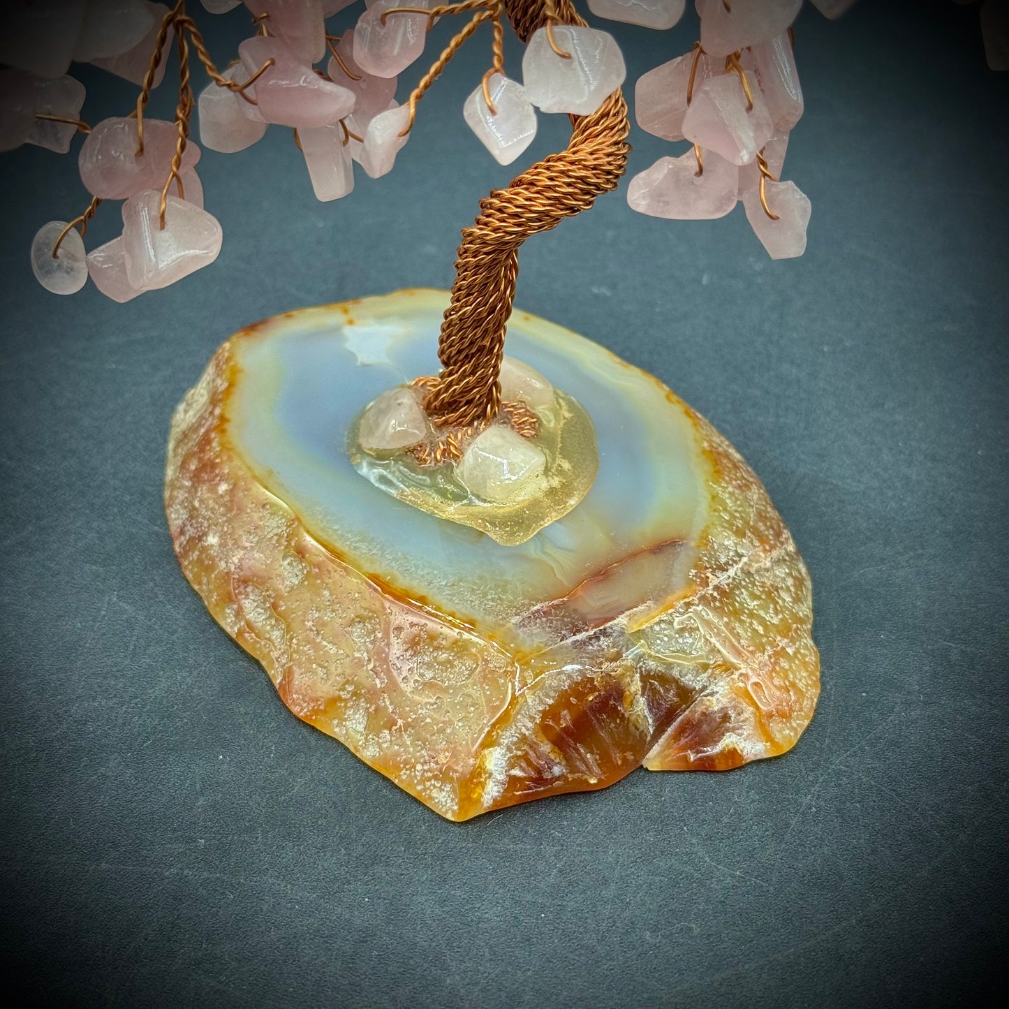 Rose Quartz Tree with Agate Stone Base