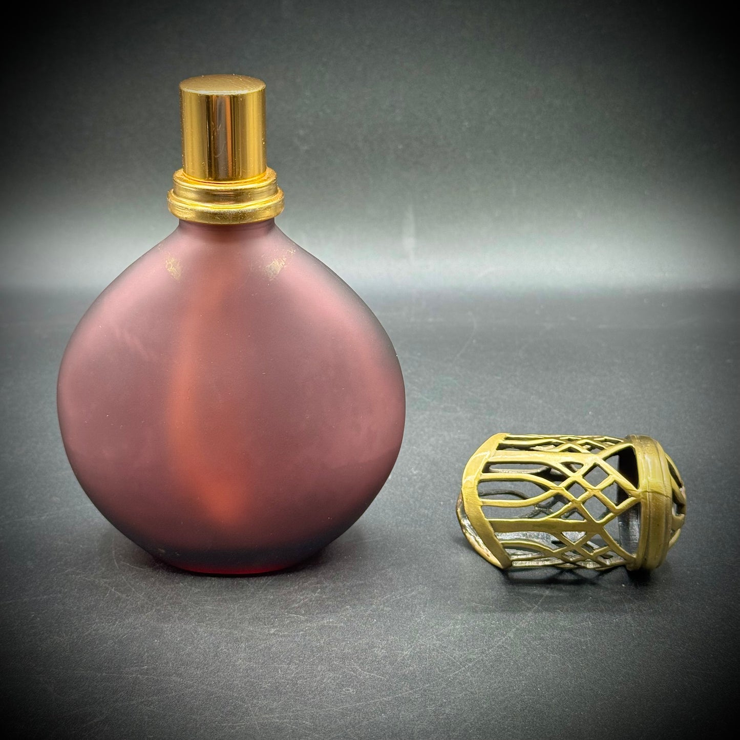 Ornate Cranberry Art Glass Oil Diffuser