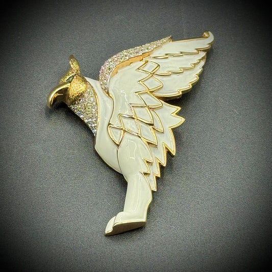 Stunning Joseph Mazer White Enamel & Rhinestone Brooch - Legacy Investment Piece