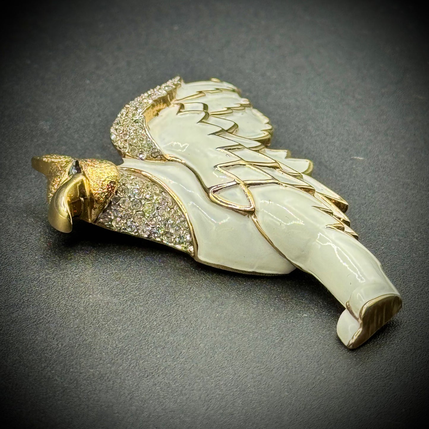 Stunning Joseph Mazer White Enamel & Rhinestone Brooch - Legacy Investment Piece