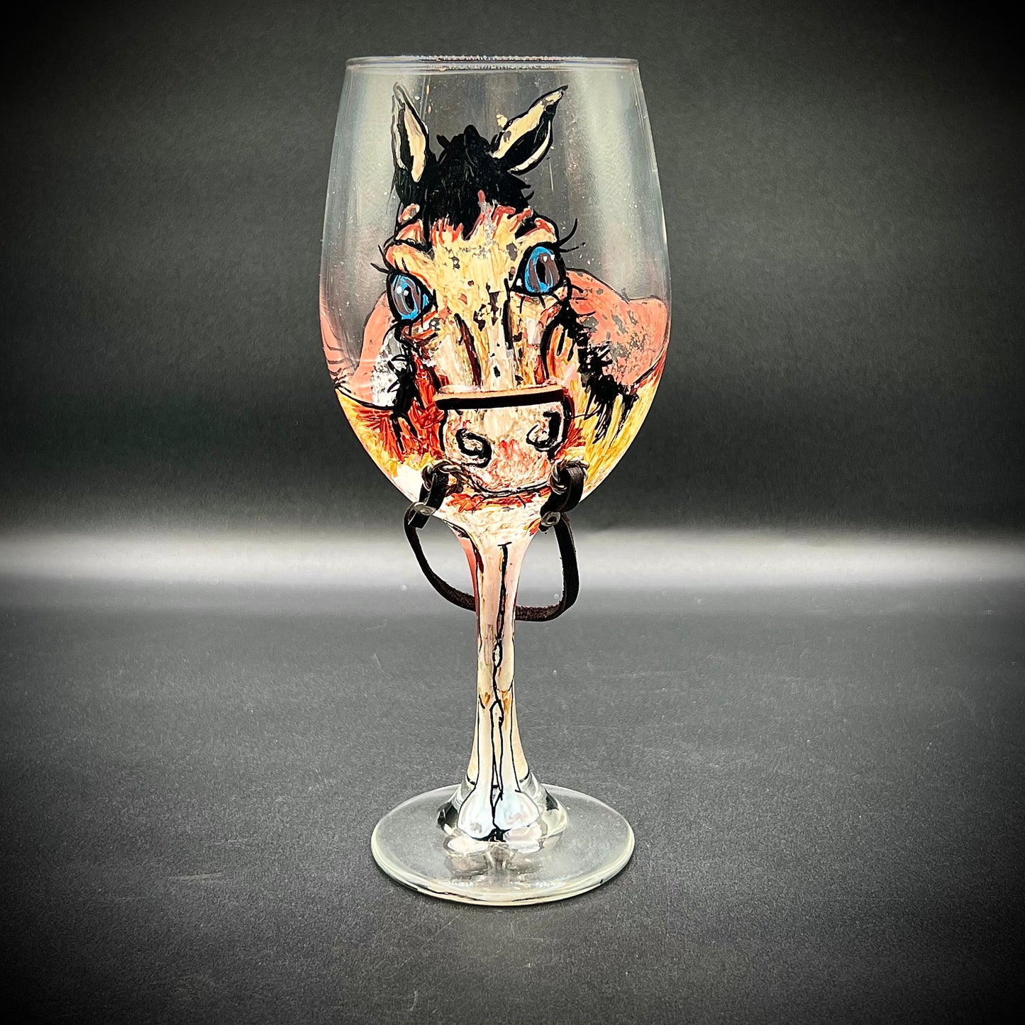 Hand Painted Wine Glass with Horse Motif