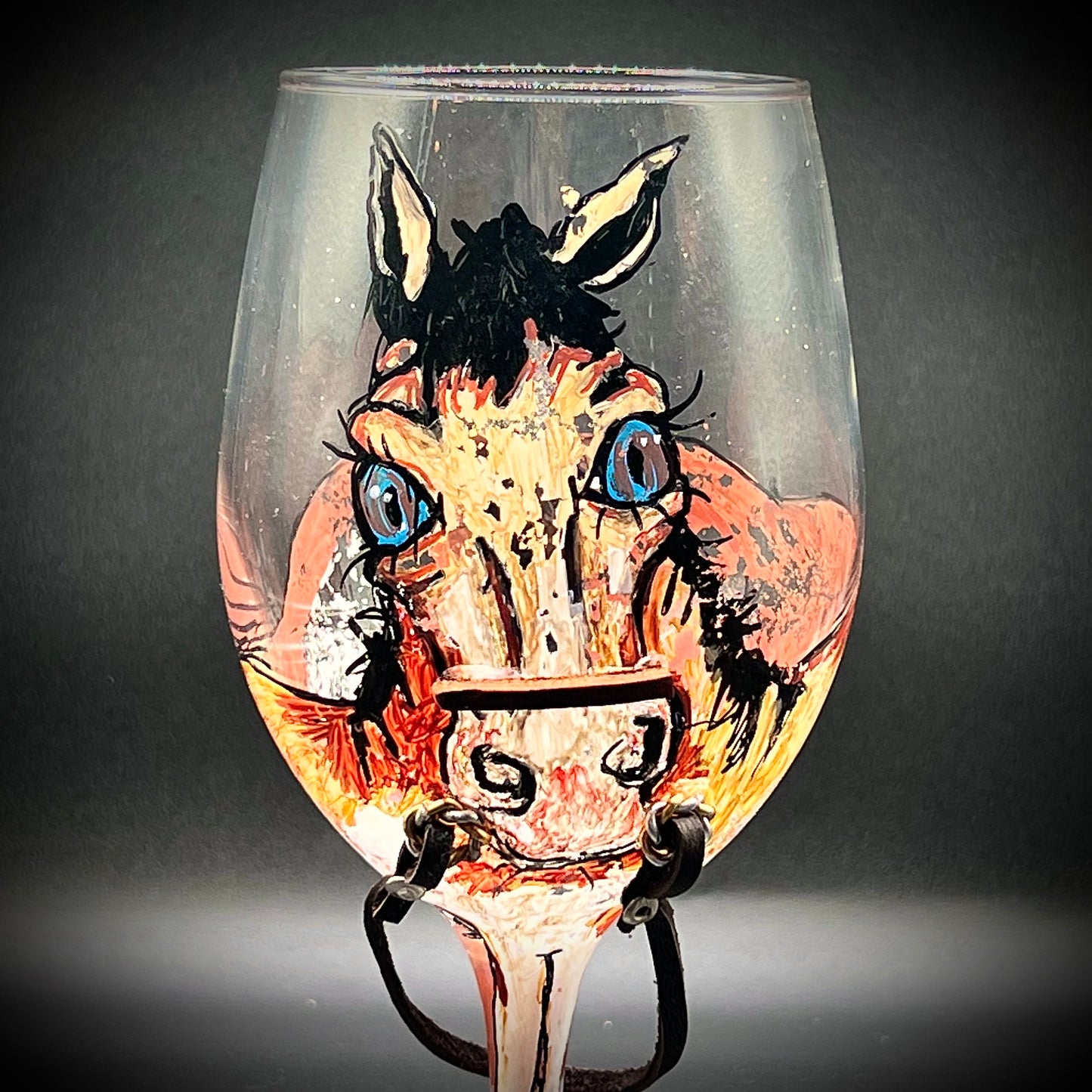 Hand Painted Wine Glass with Horse Motif