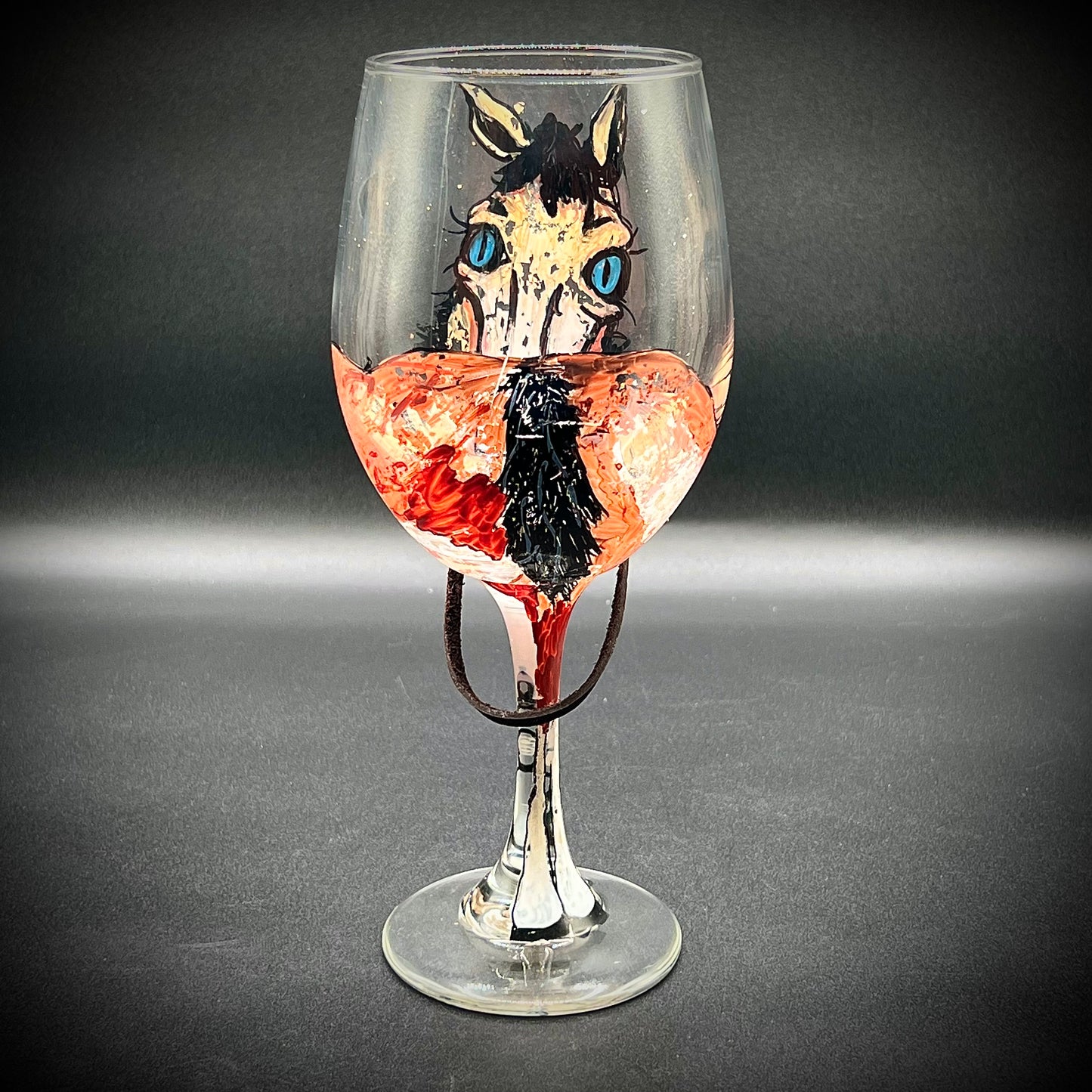 Hand Painted Wine Glass with Horse Motif