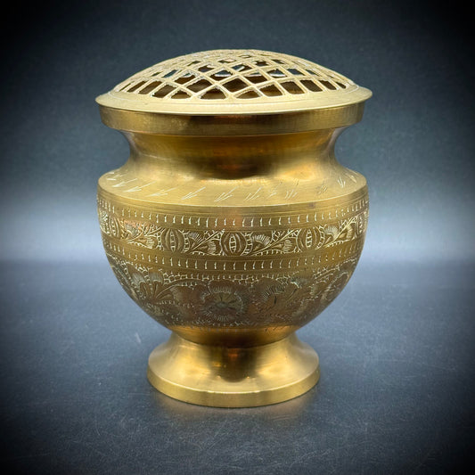 Orante Brass Lidded Flower Frog - Made in India