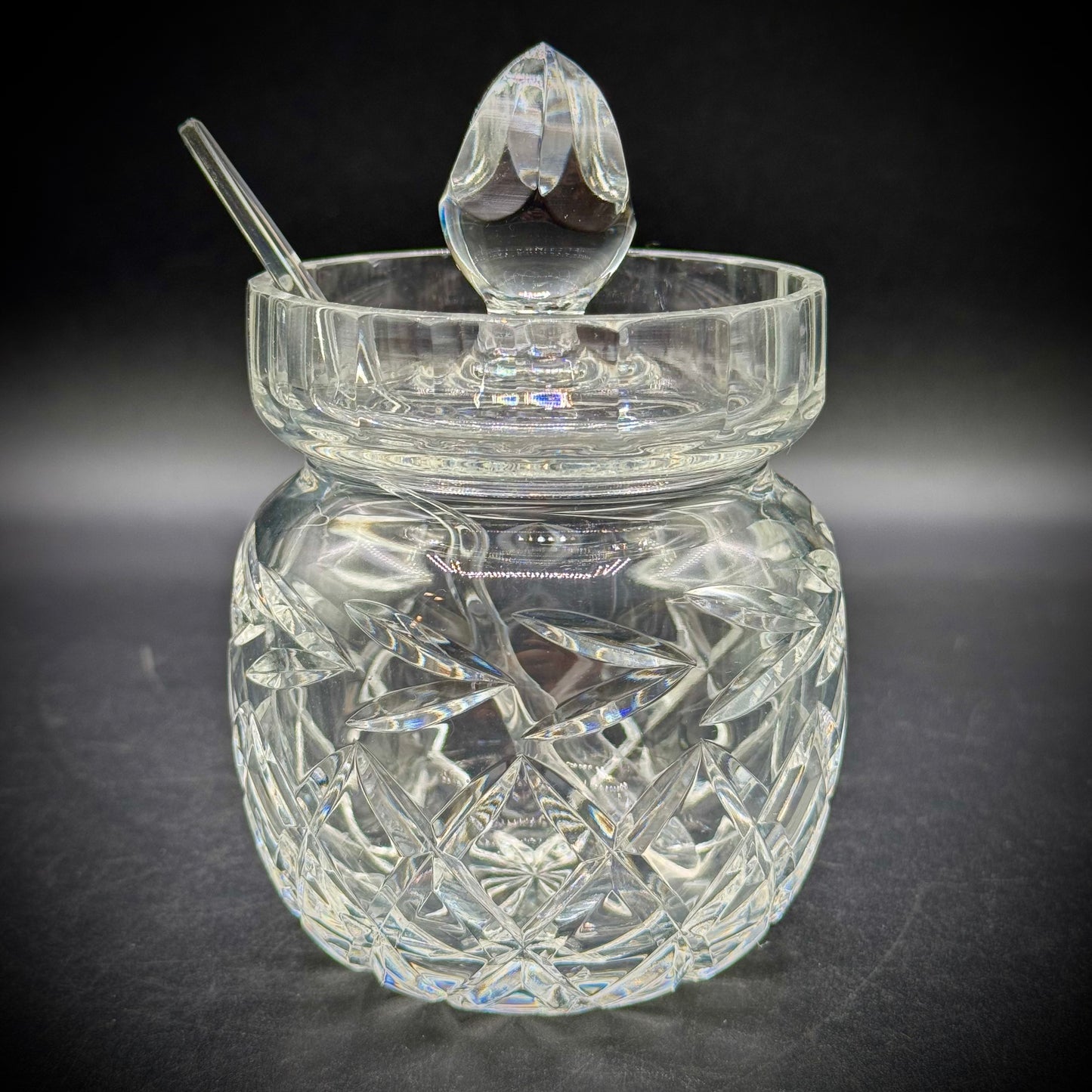 Vintage Bohemian Crystal Honey/Jam Jar with Lid & Spoon