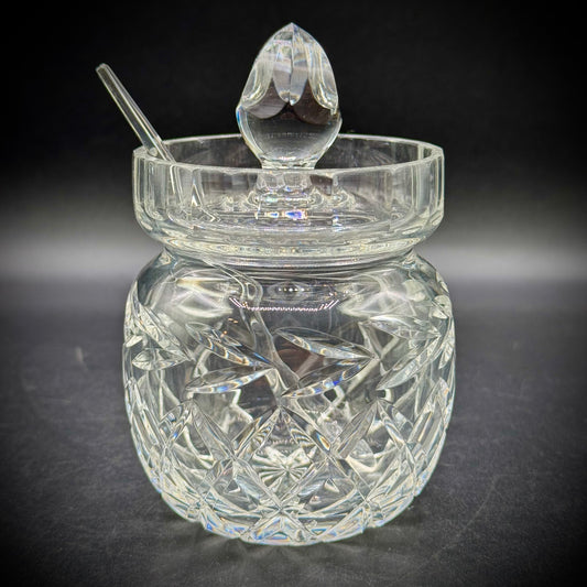 Vintage Bohemian Crystal Honey/Jam Jar with Lid & Spoon