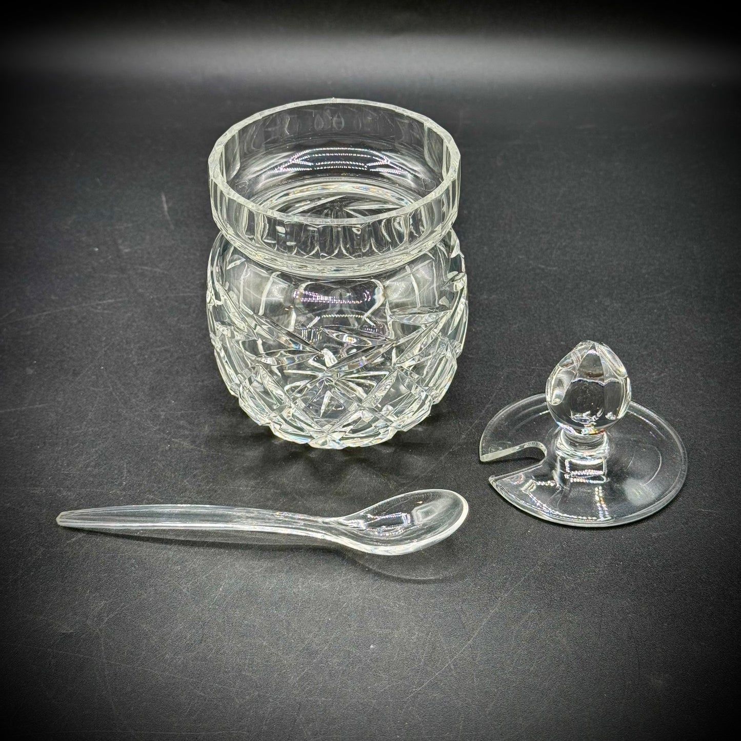 Vintage Bohemian Crystal Honey/Jam Jar with Lid & Spoon