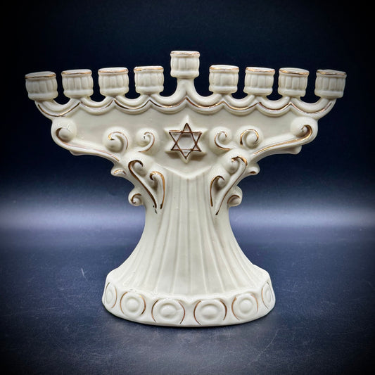 Vintage Porcelain Menorah with Gold Accents