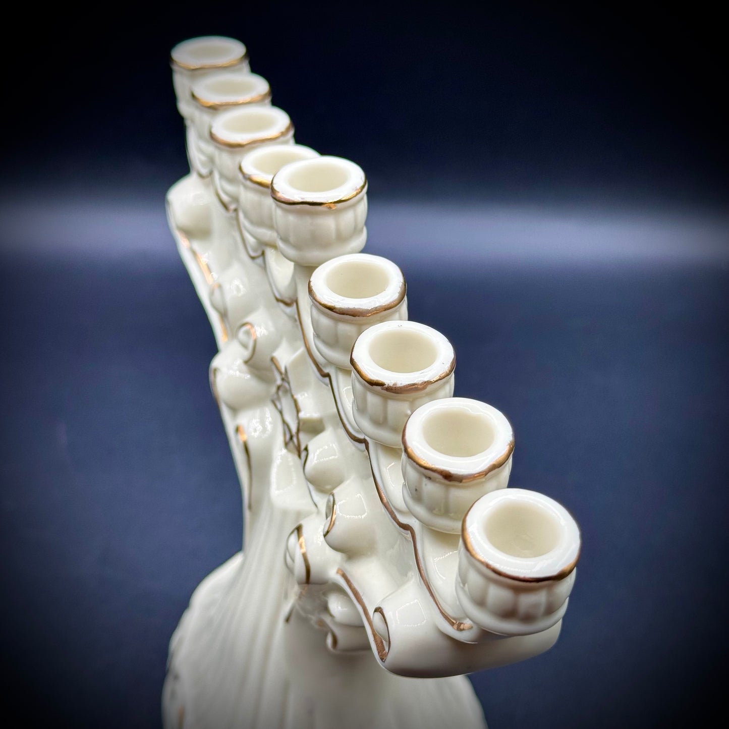 Vintage Porcelain Menorah with Gold Accents