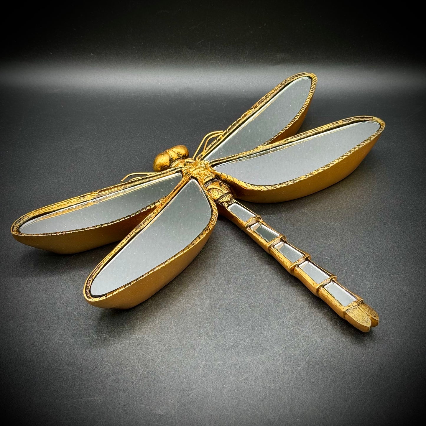 Gold Tone & Mirror Dragonfly Hanging Wall Art