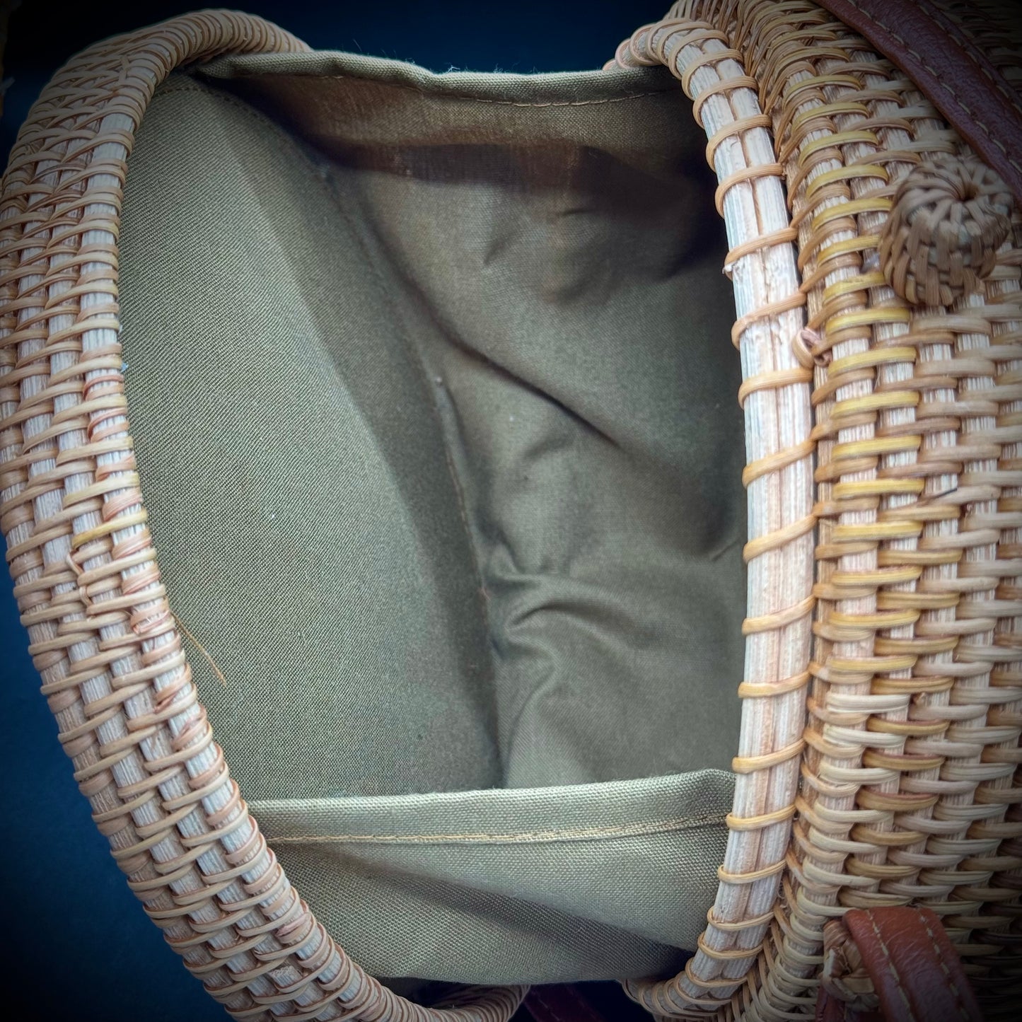 Rattan Purse with Long Faux Leather Strap
