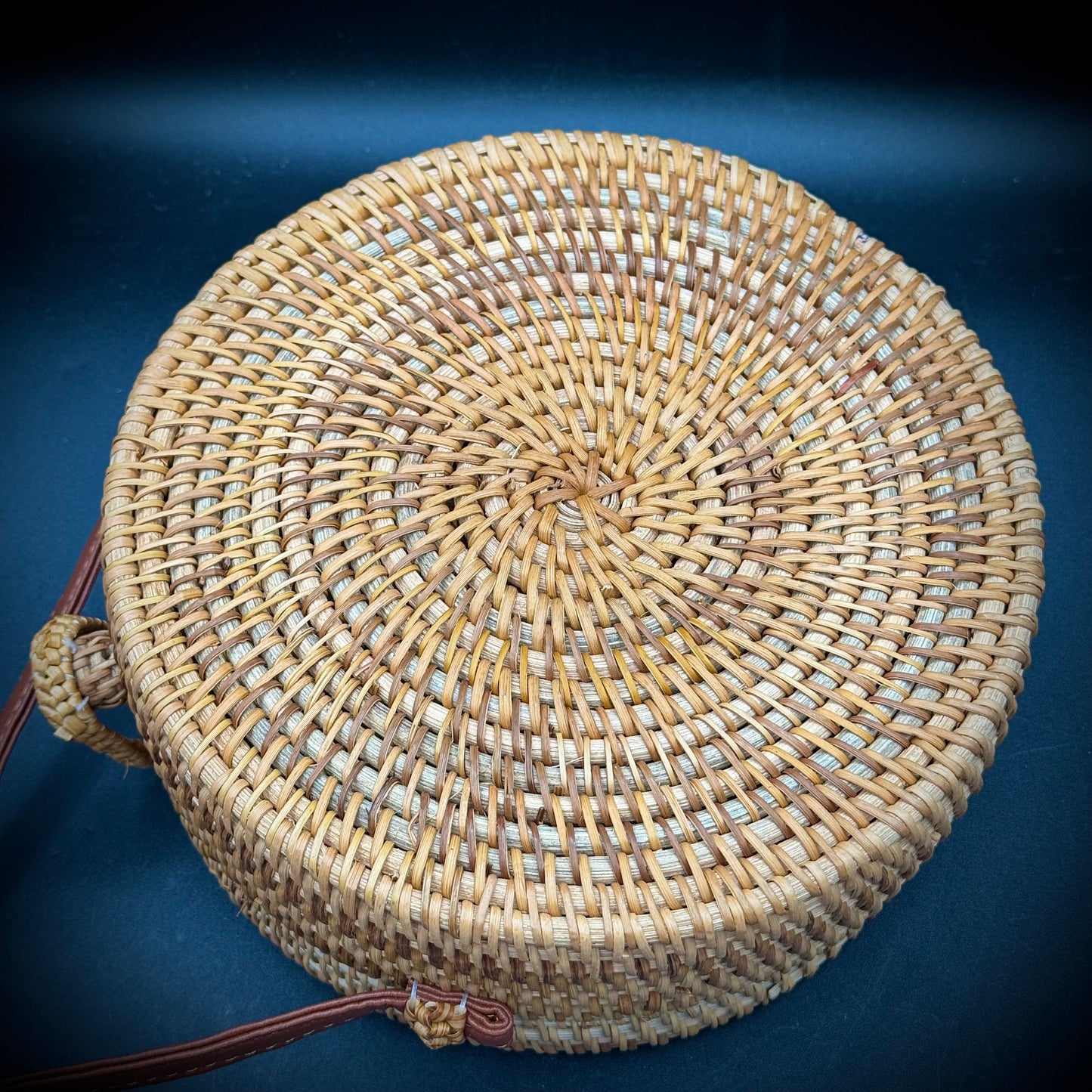 Rattan Purse with Long Faux Leather Strap