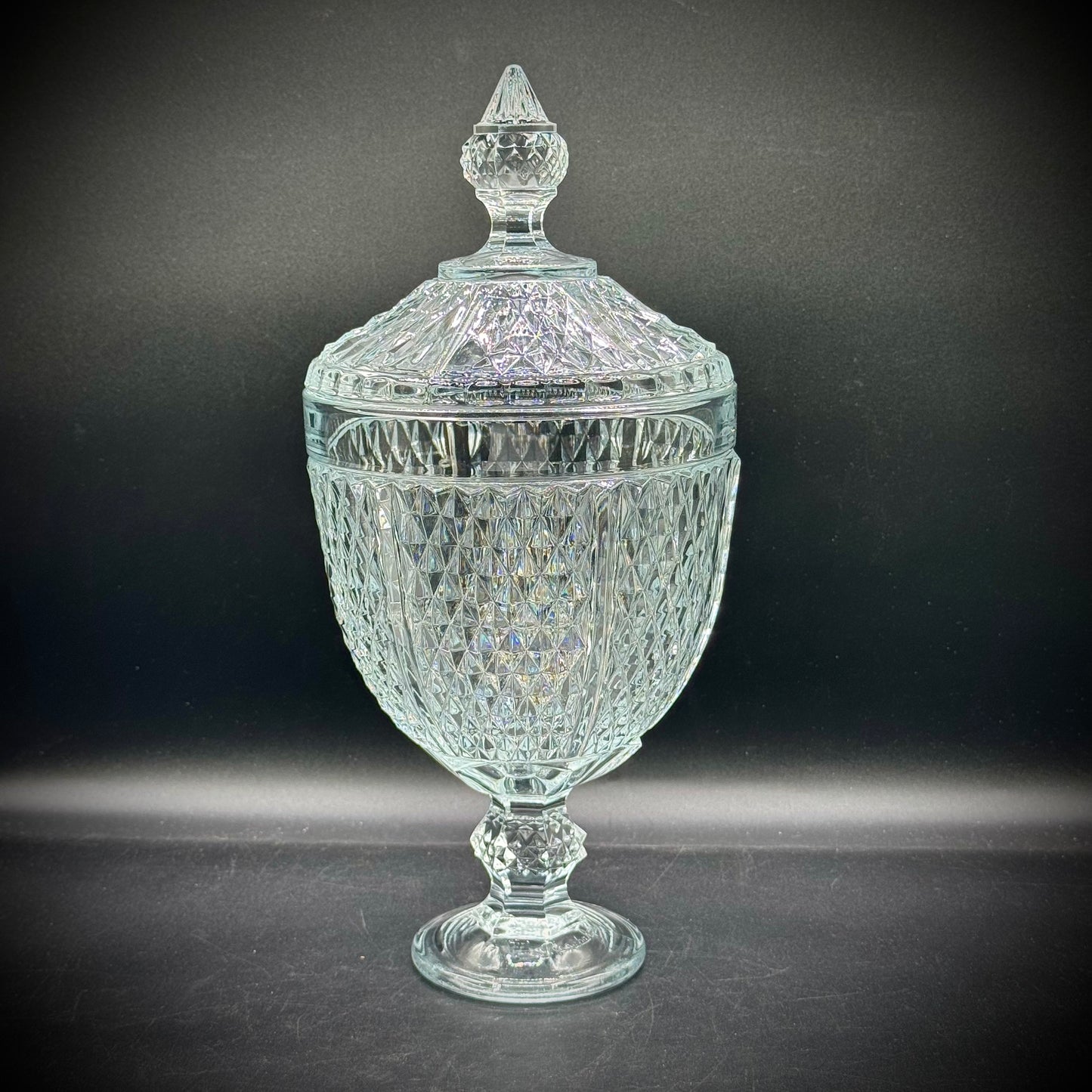 Pasabahce Turkish Crystal Tall Pedestal Lidded Candy Jar