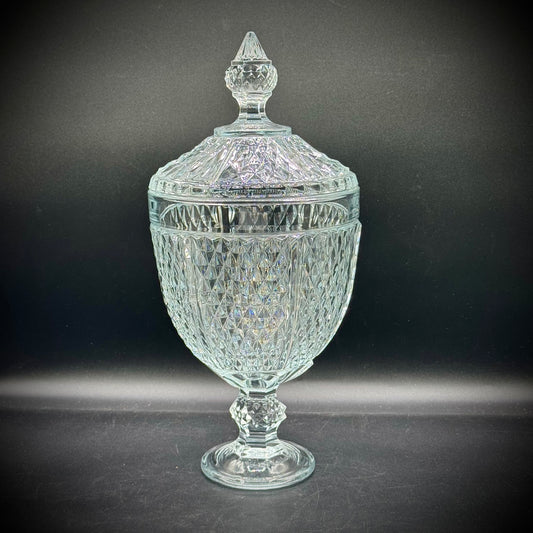 Pasabahce Turkish Crystal Tall Pedestal Lidded Candy Jar