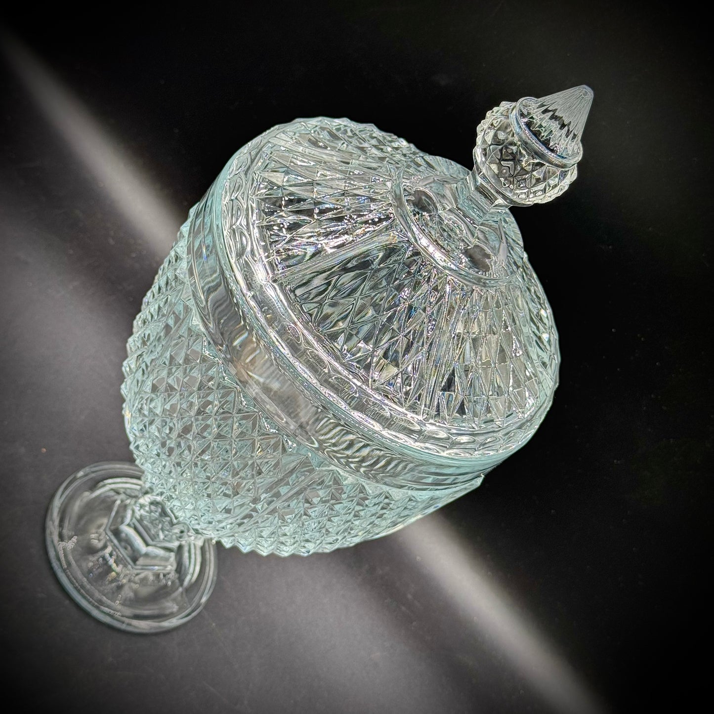 Pasabahce Turkish Crystal Tall Pedestal Lidded Candy Jar