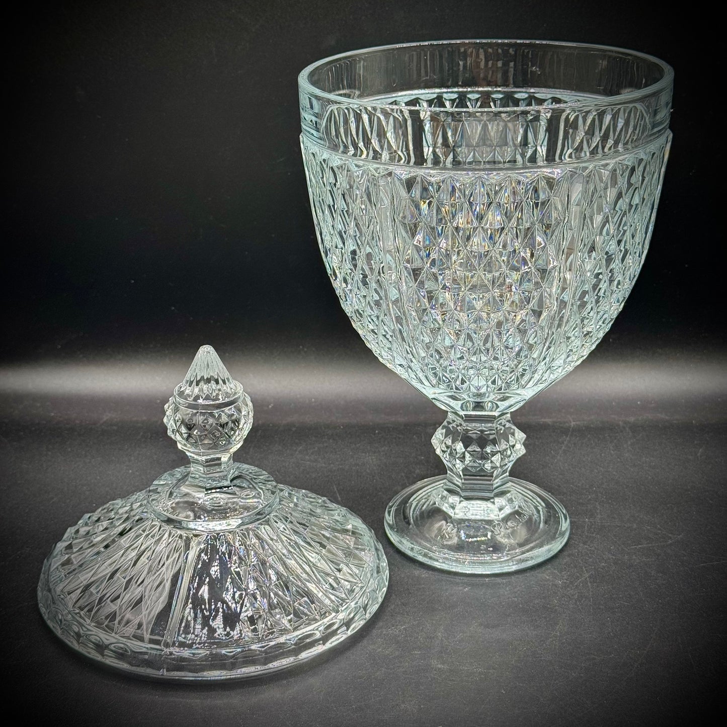 Pasabahce Turkish Crystal Tall Pedestal Lidded Candy Jar