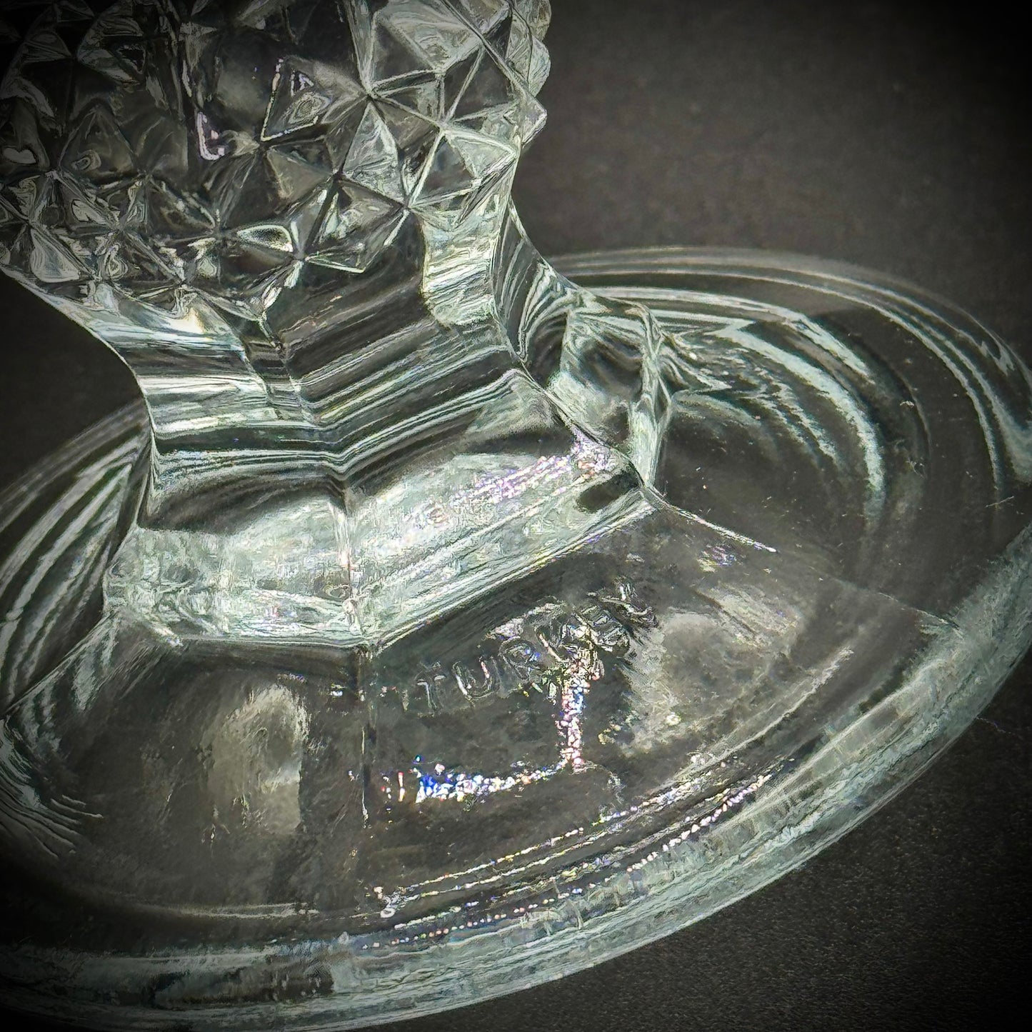Pasabahce Turkish Crystal Tall Pedestal Lidded Candy Jar