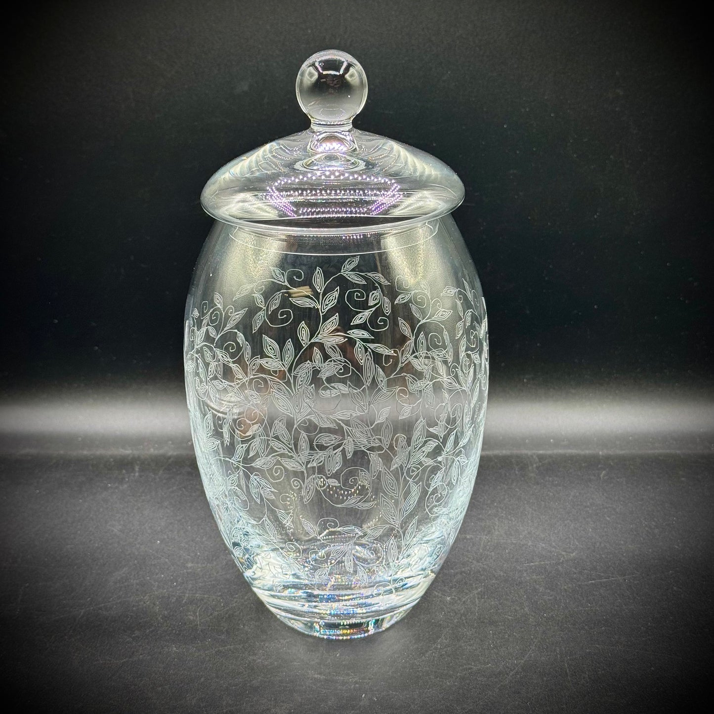 Bohemian Etched Crystal Lidded Canister