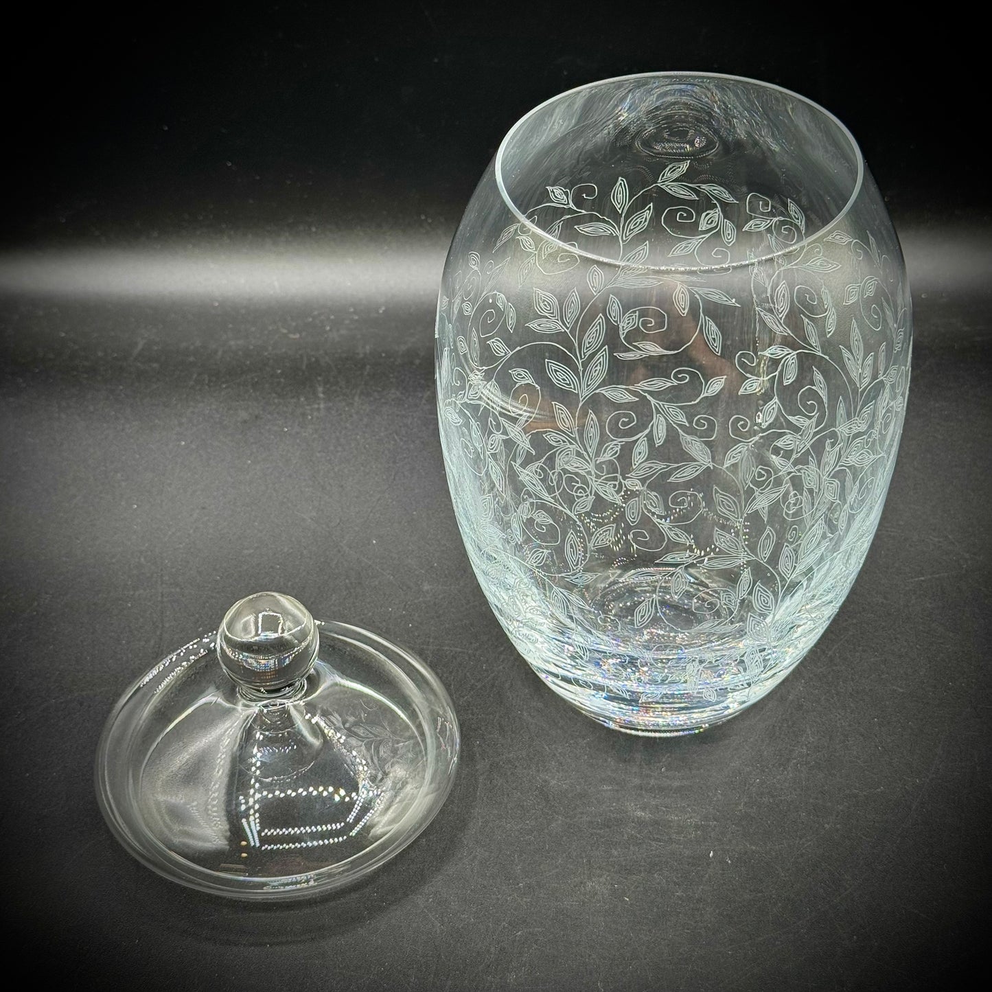Bohemian Etched Crystal Lidded Canister